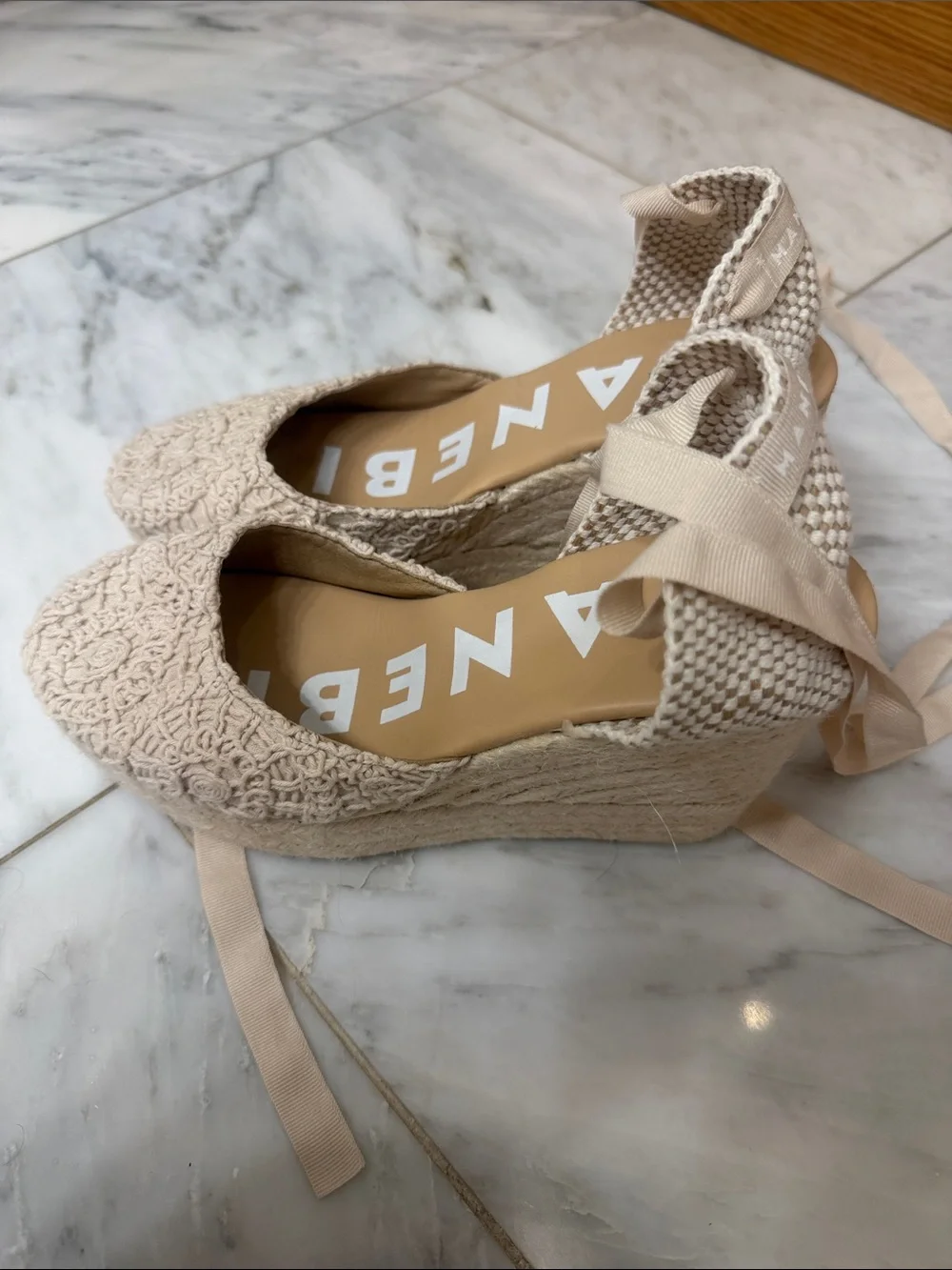 MANEBÍ Beige Crochet Espadrille Ankle-Tie Flats